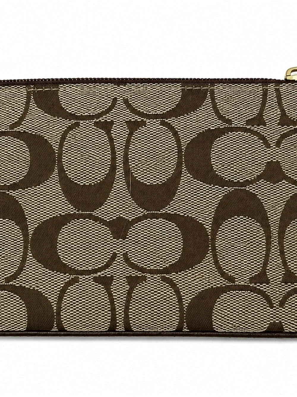 Coach Brown Signature Canvas Wristlet with Gold Stud Accents